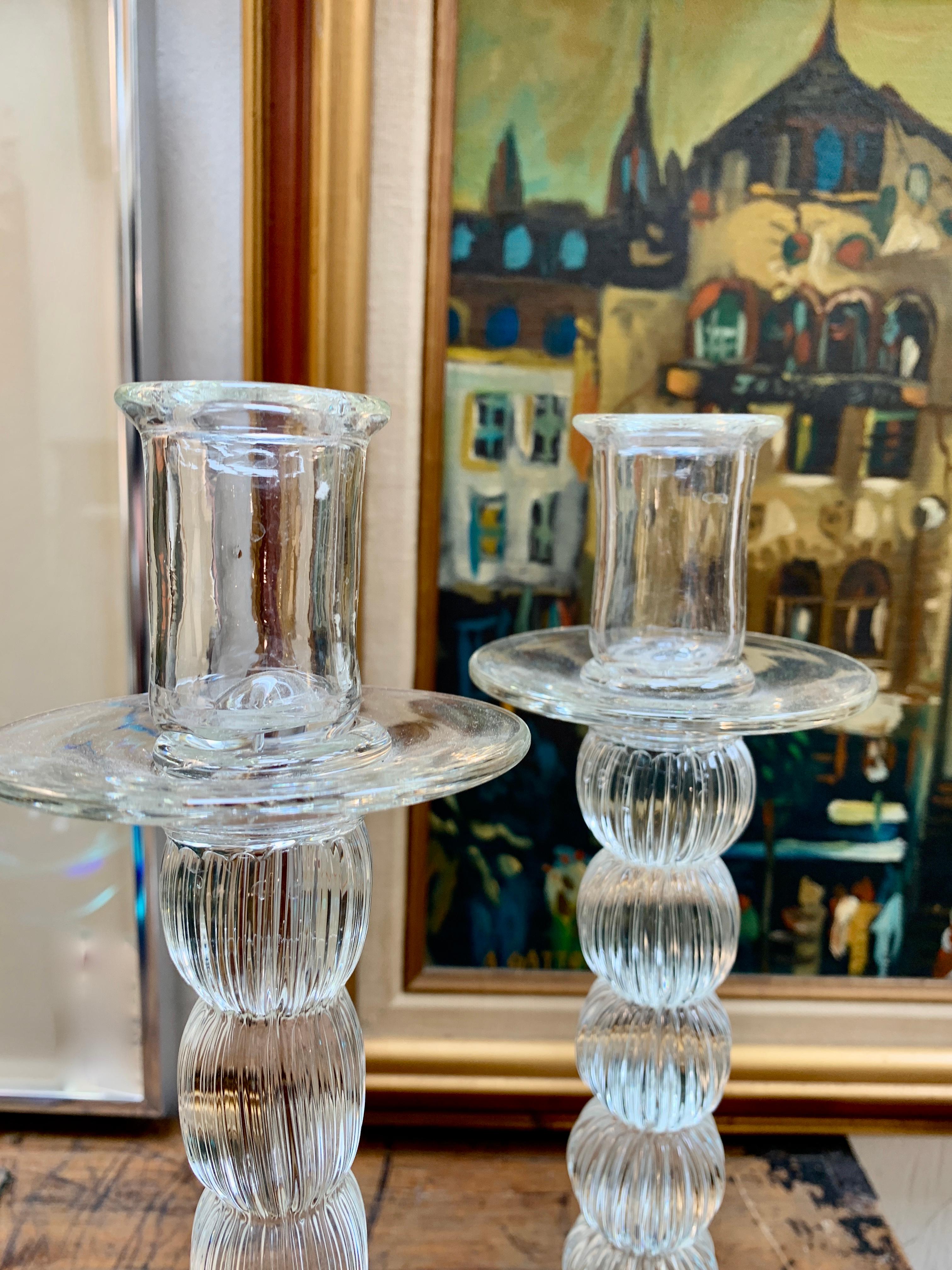 20th Century Pair of Glass Candle Sticks