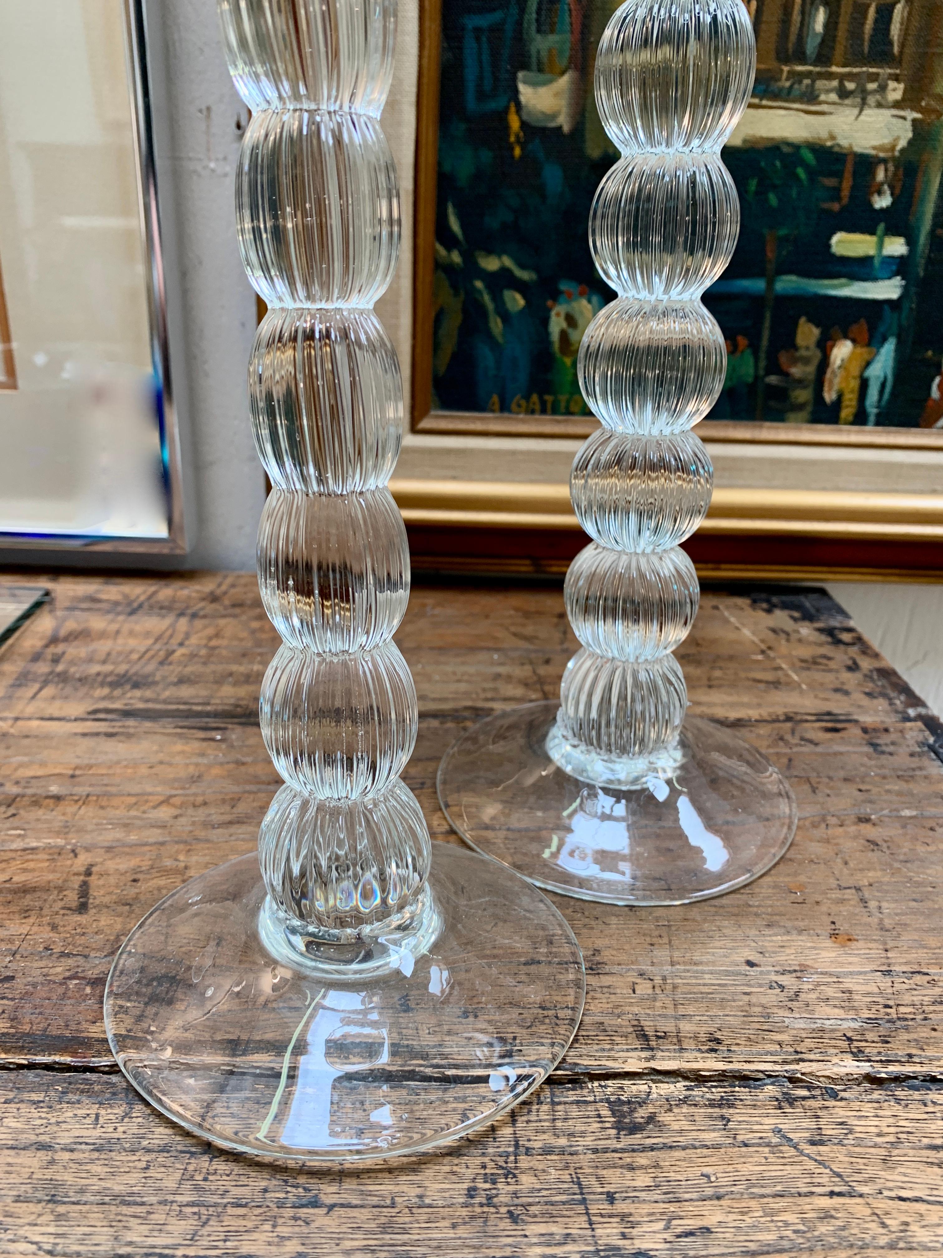 Art Glass Pair of Glass Candle Sticks