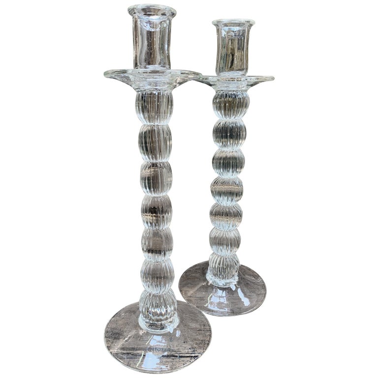 Pair of Glass Candle Sticks at 1stDibs