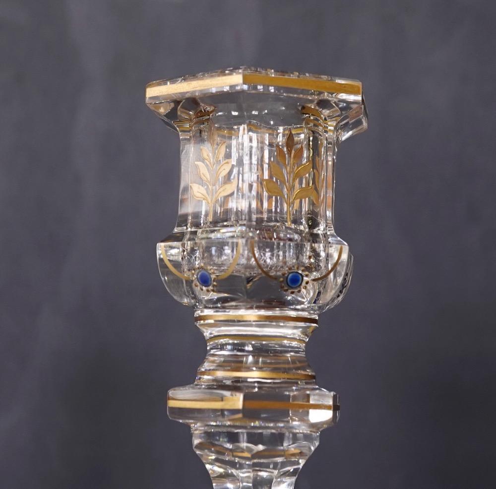 Pair of Glass Candle Sticks with Gold Etching of Flowers, circa 1900 1