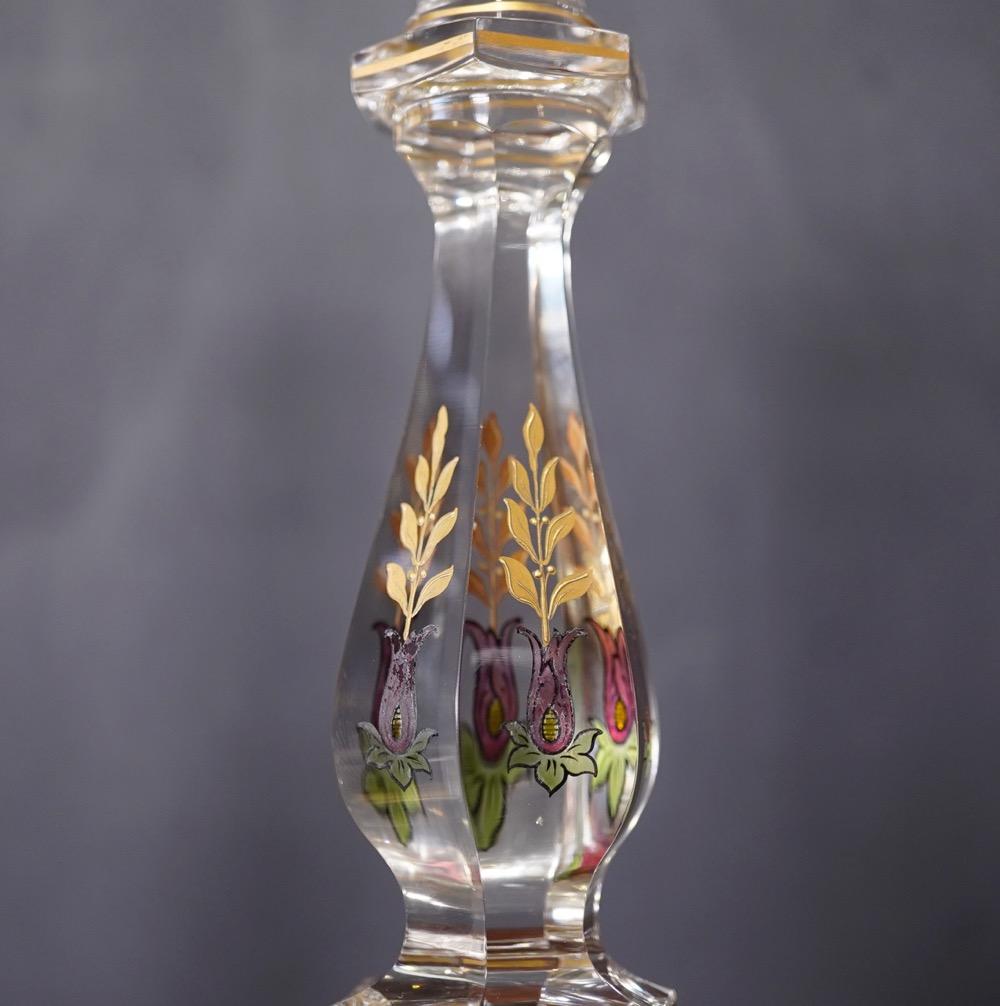 Pair of Glass Candle Sticks with Gold Etching of Flowers, circa 1900 2
