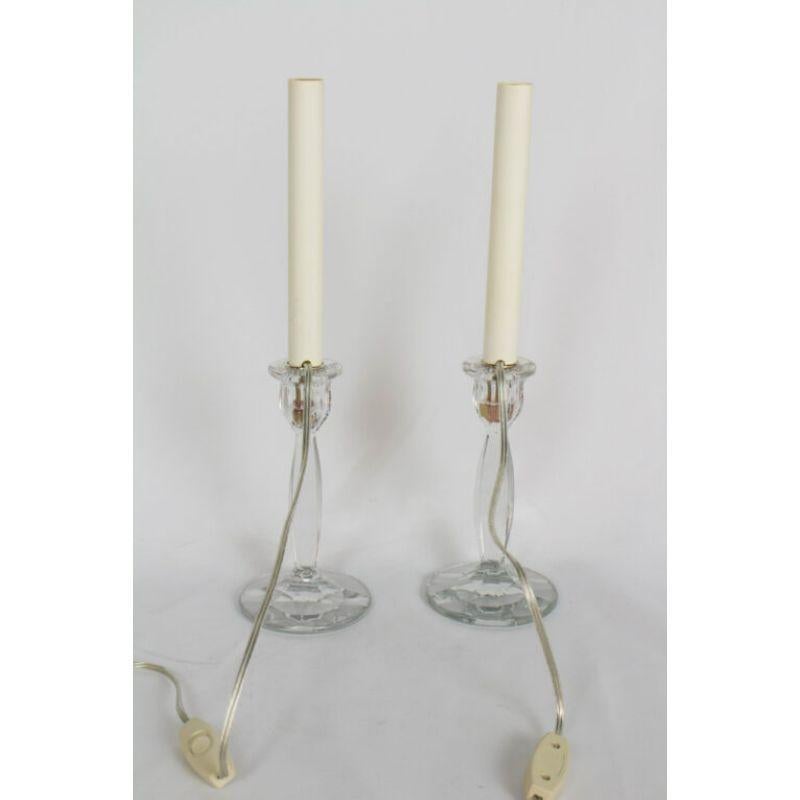 Pair of glass candlestick table lamps. Custom Made, Early 20th Century Glass

Material: Glass
Style: Traditional
Period made: Early 20th Century
Dimensions: 4 × 4 × 16 in
Condition Details: Custom Lamps, Made with antique glass. Great Condition