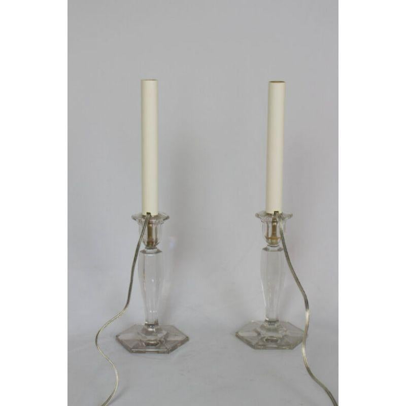 Pair of Glass Candlestick Table Lamps In Good Condition In Canton, MA