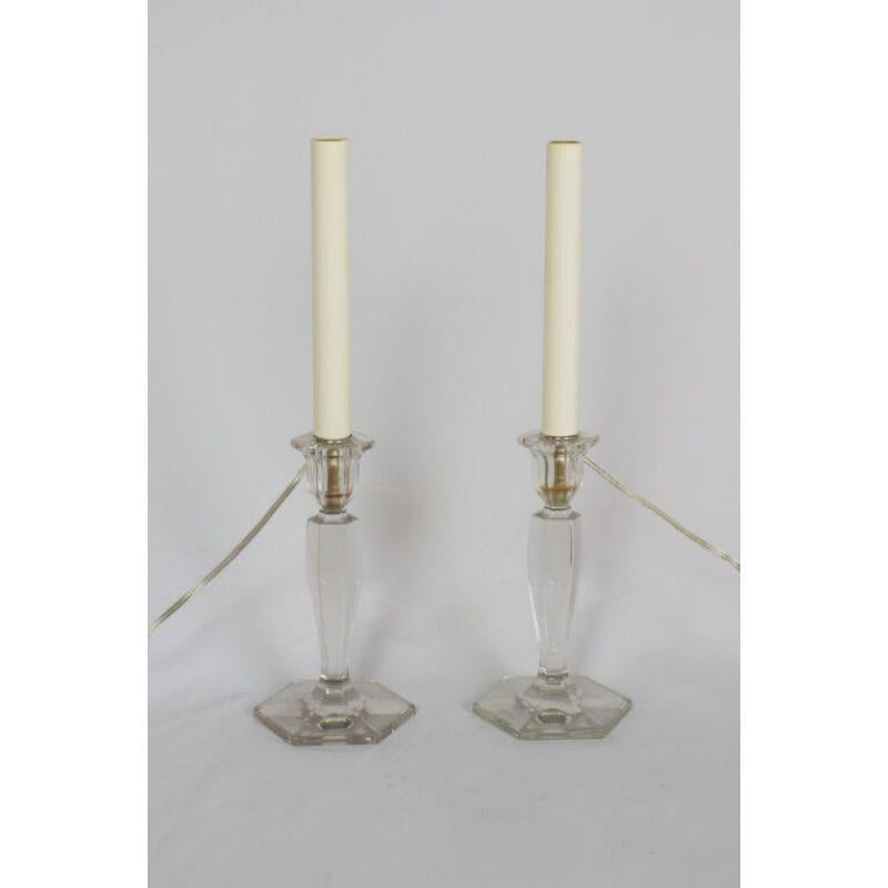 20th Century Pair of Glass Candlestick Table Lamps