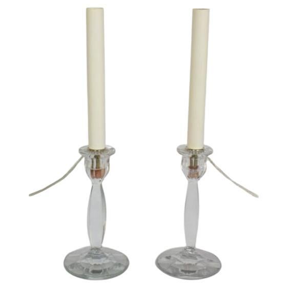 Pair of Glass Candlestick Table Lamps For Sale