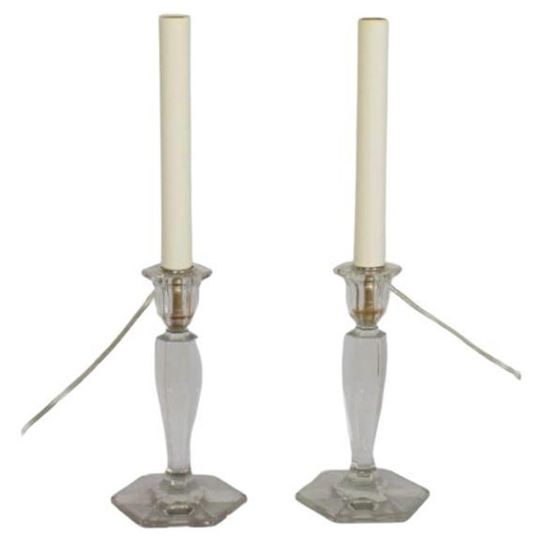 Pair of Glass Candlestick Table Lamps For Sale at 1stDibs