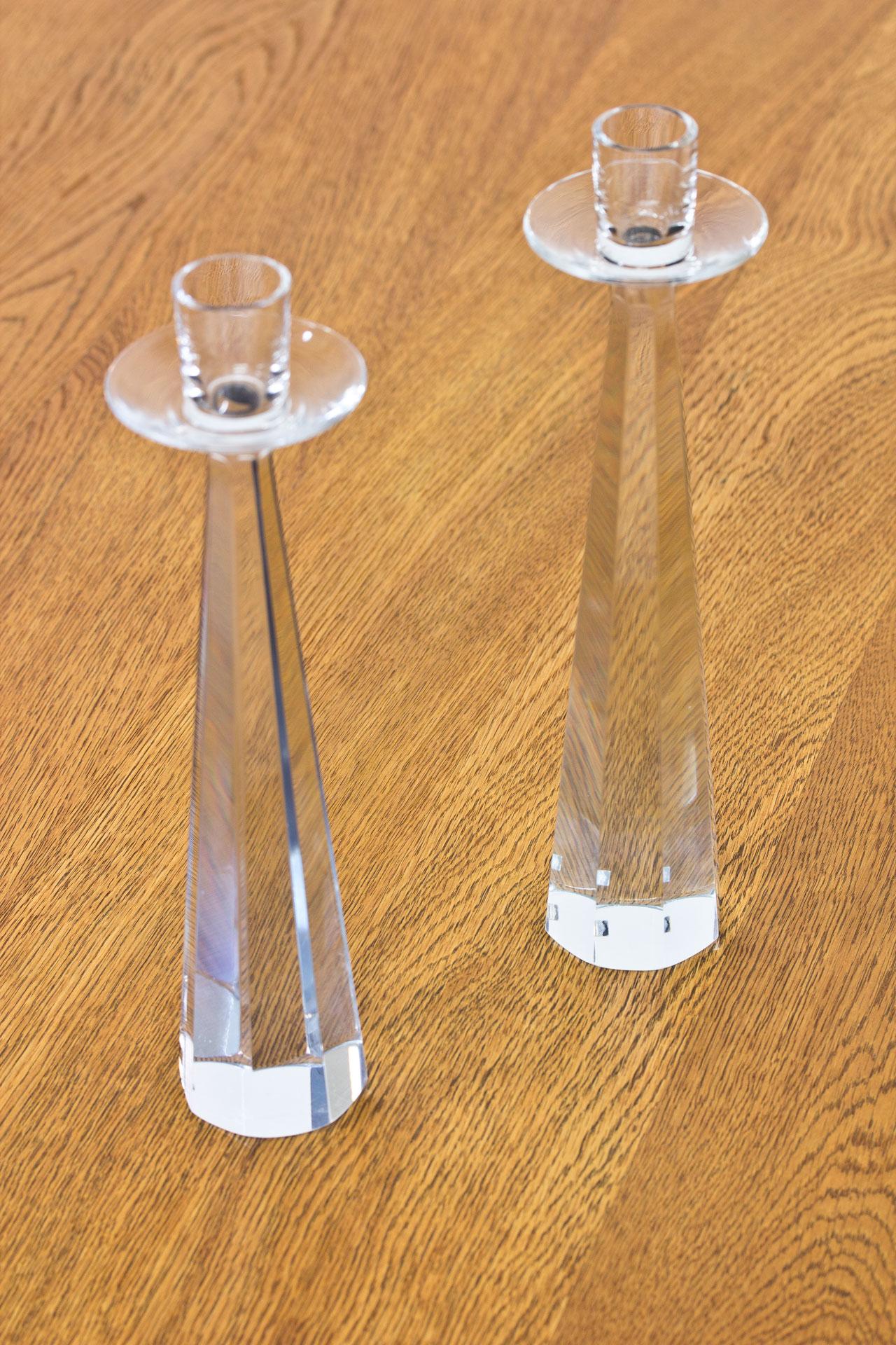 Swedish Pair of Glass Candlesticks by Strömbergshyttan