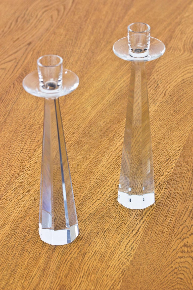 Pair of Glass Candlesticks by Strömbergshyttan at 1stDibs