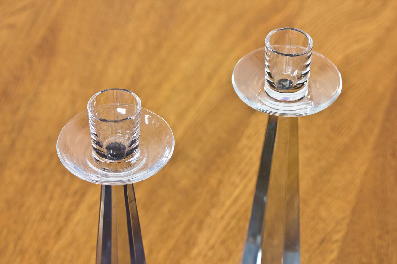 Pair of Glass Candlesticks by Strömbergshyttan In Good Condition In Stockholm, SE