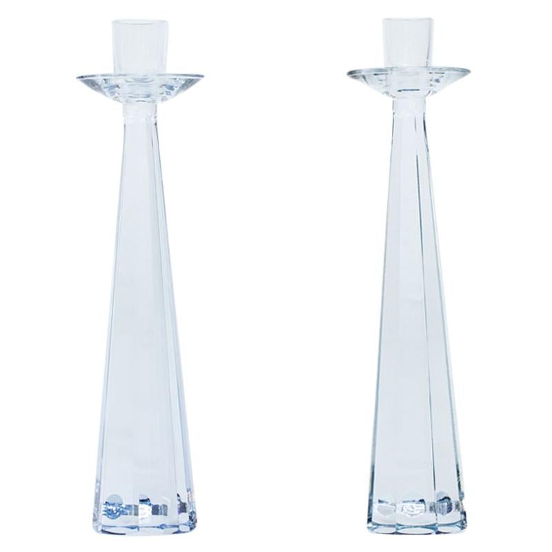 Pair of Glass Candlesticks by Strömbergshyttan