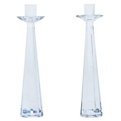 Pair of Glass Candlesticks by Strömbergshyttan