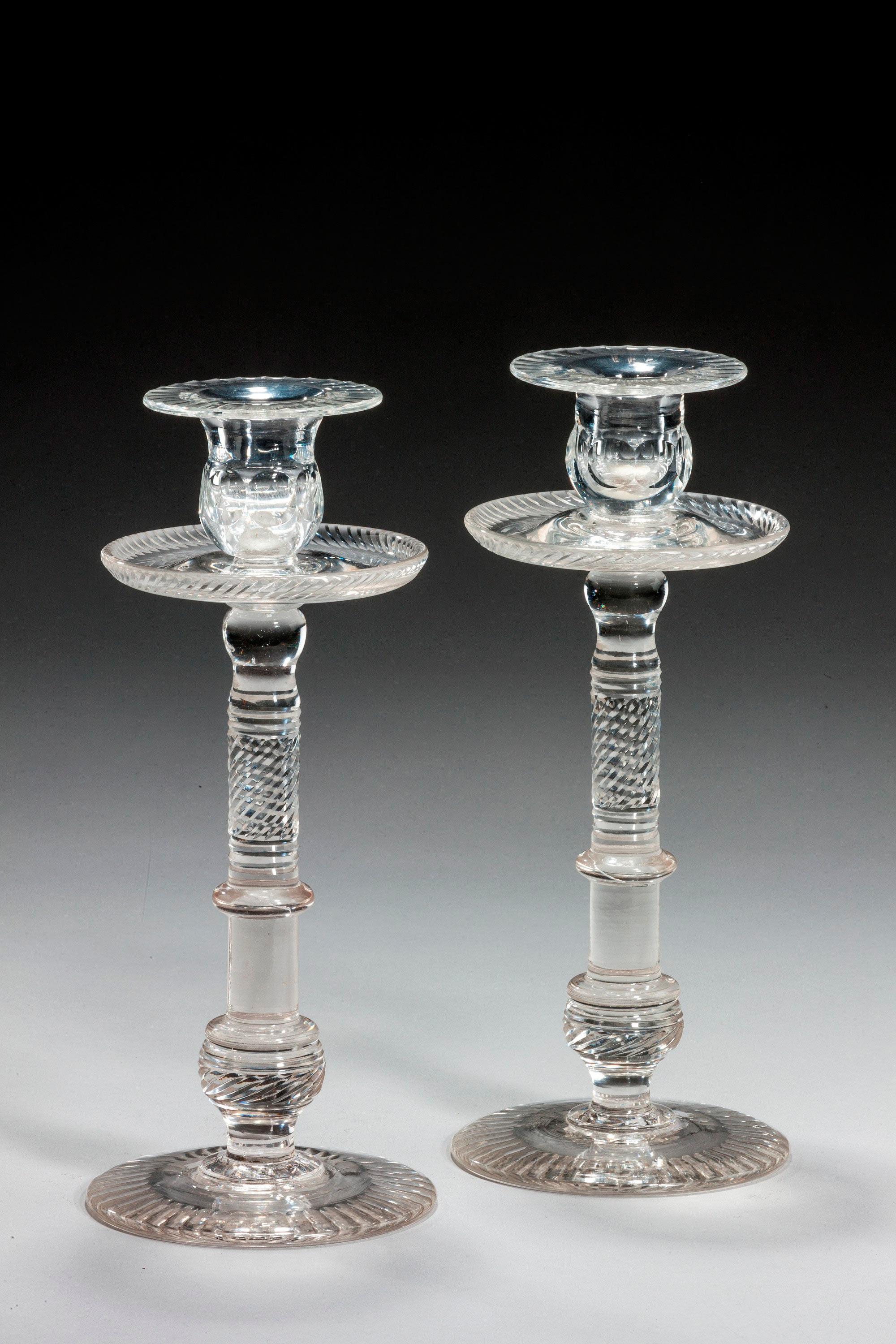 Pair of Glass Candlesticks In Good Condition In Peterborough, Northamptonshire