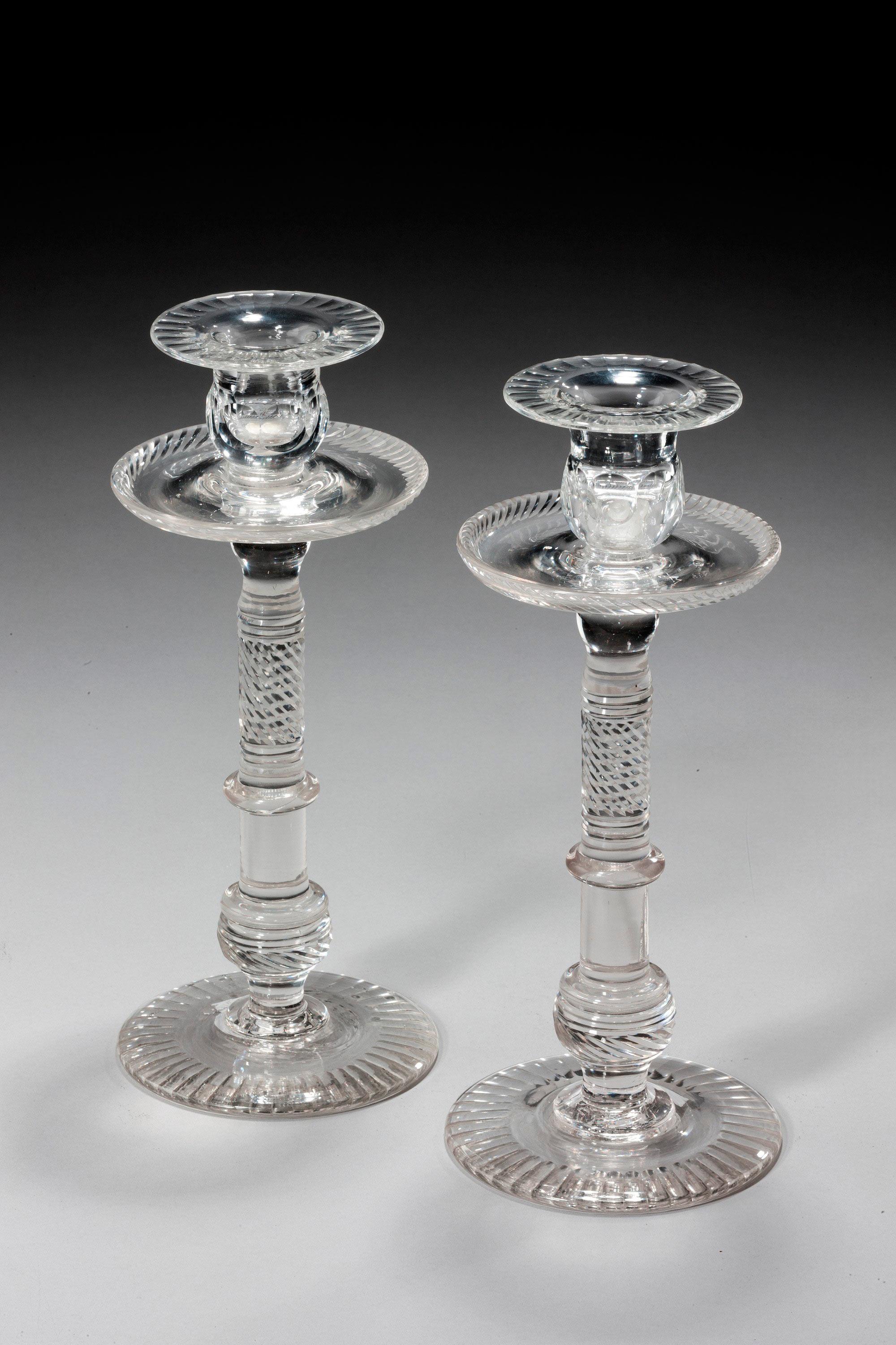 18th Century and Earlier Pair of Glass Candlesticks