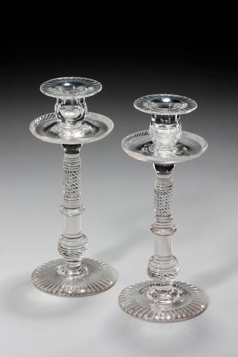 Pair of Glass Candlesticks For Sale at 1stDibs