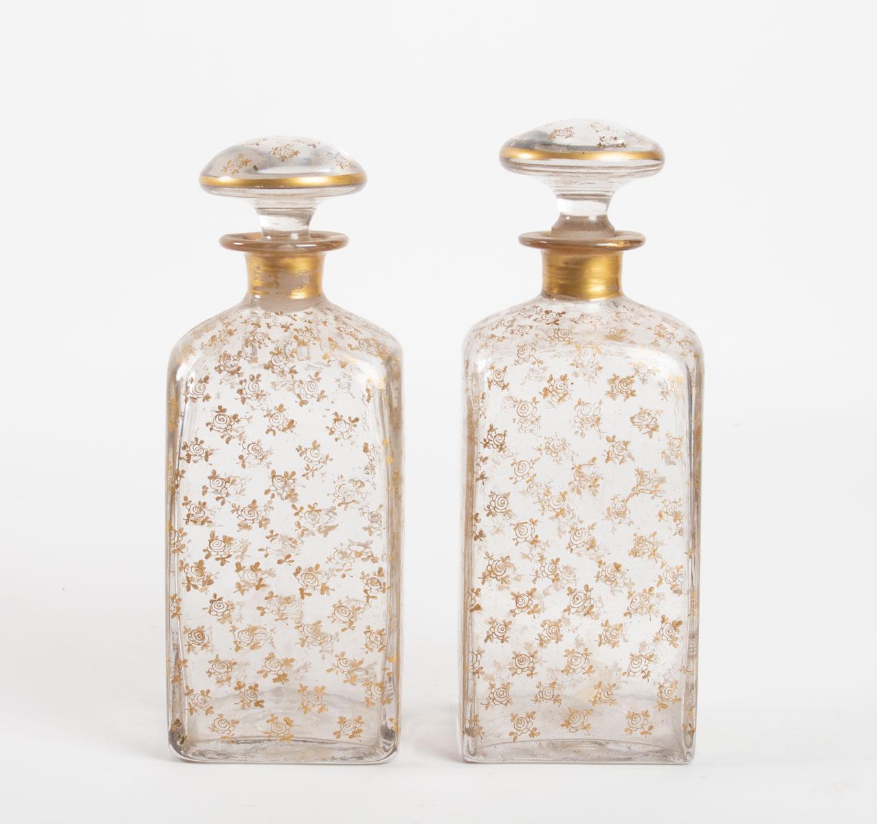 Pair of Glass Carafes, Decorated with Gold Patterns, Louis Philippe Period 5
