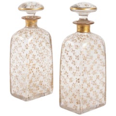 Pair of Glass Carafes, Decorated with Gold Patterns, Louis Philippe Period
