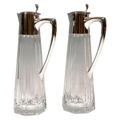 Pair of Glass Carafes with Silver Mounts, Gebrüder Kühn, Germany, Early 20th