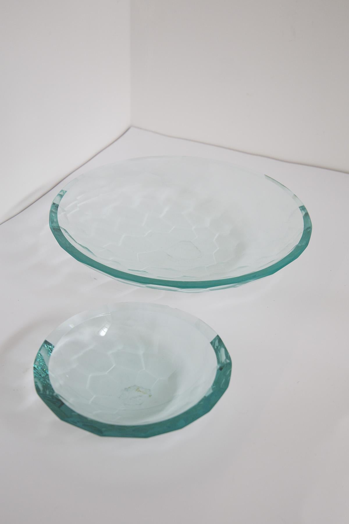Moderne Paire de centres de table en verre dans le style de Fontana Arte en vente