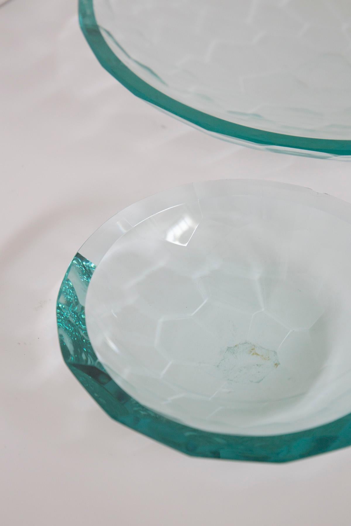 Verre d'art Paire de centres de table en verre dans le style de Fontana Arte en vente