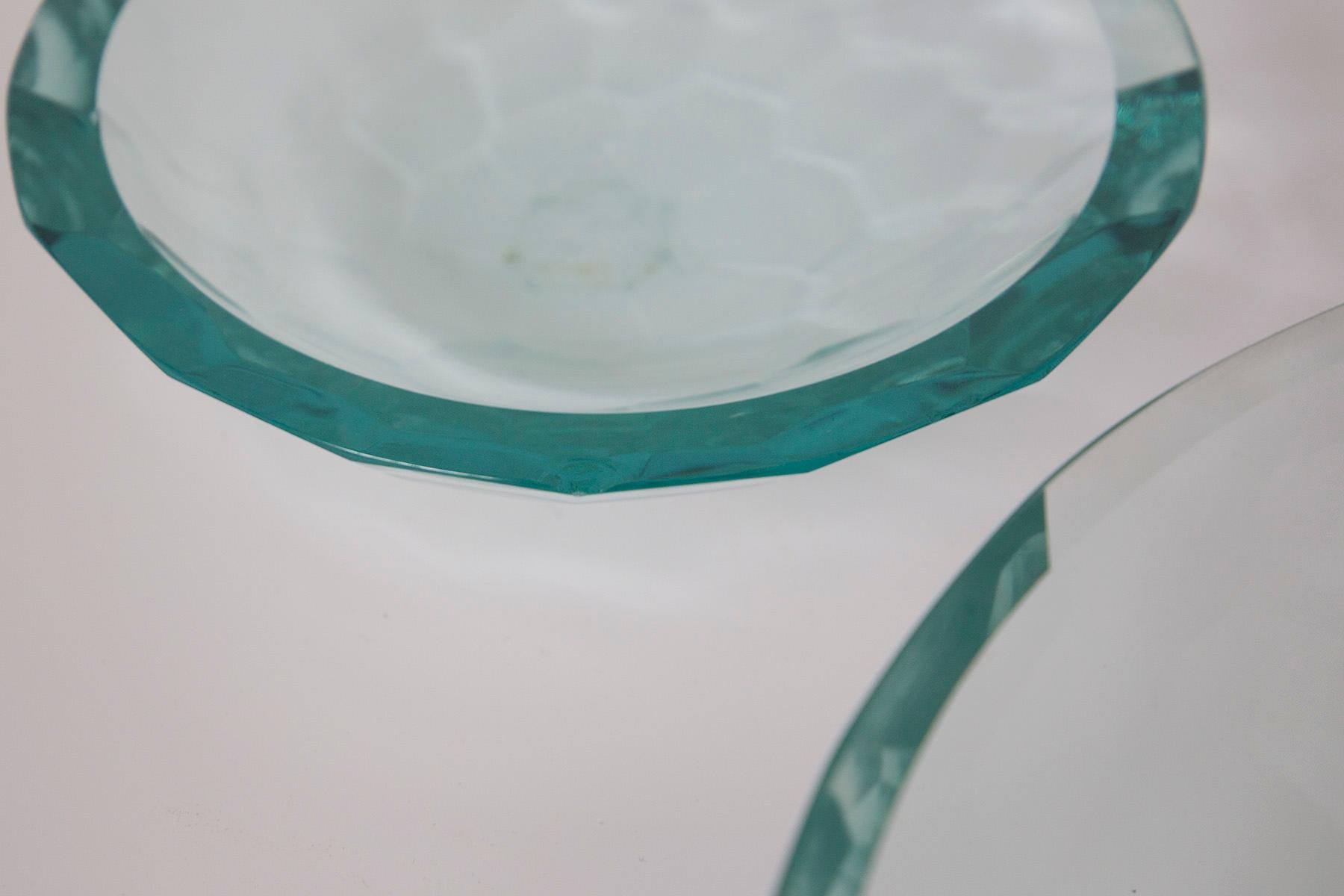Paire de centres de table en verre dans le style de Fontana Arte en vente 1