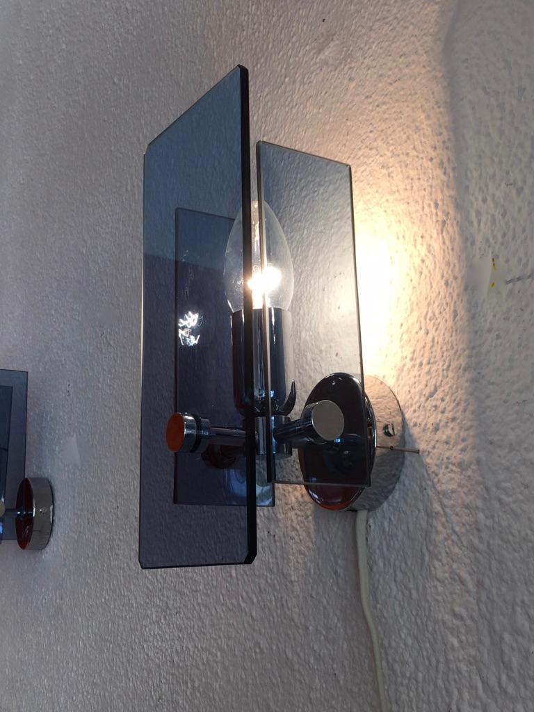 Pair of Glass and Chrome Wall Lamps by Veca 3