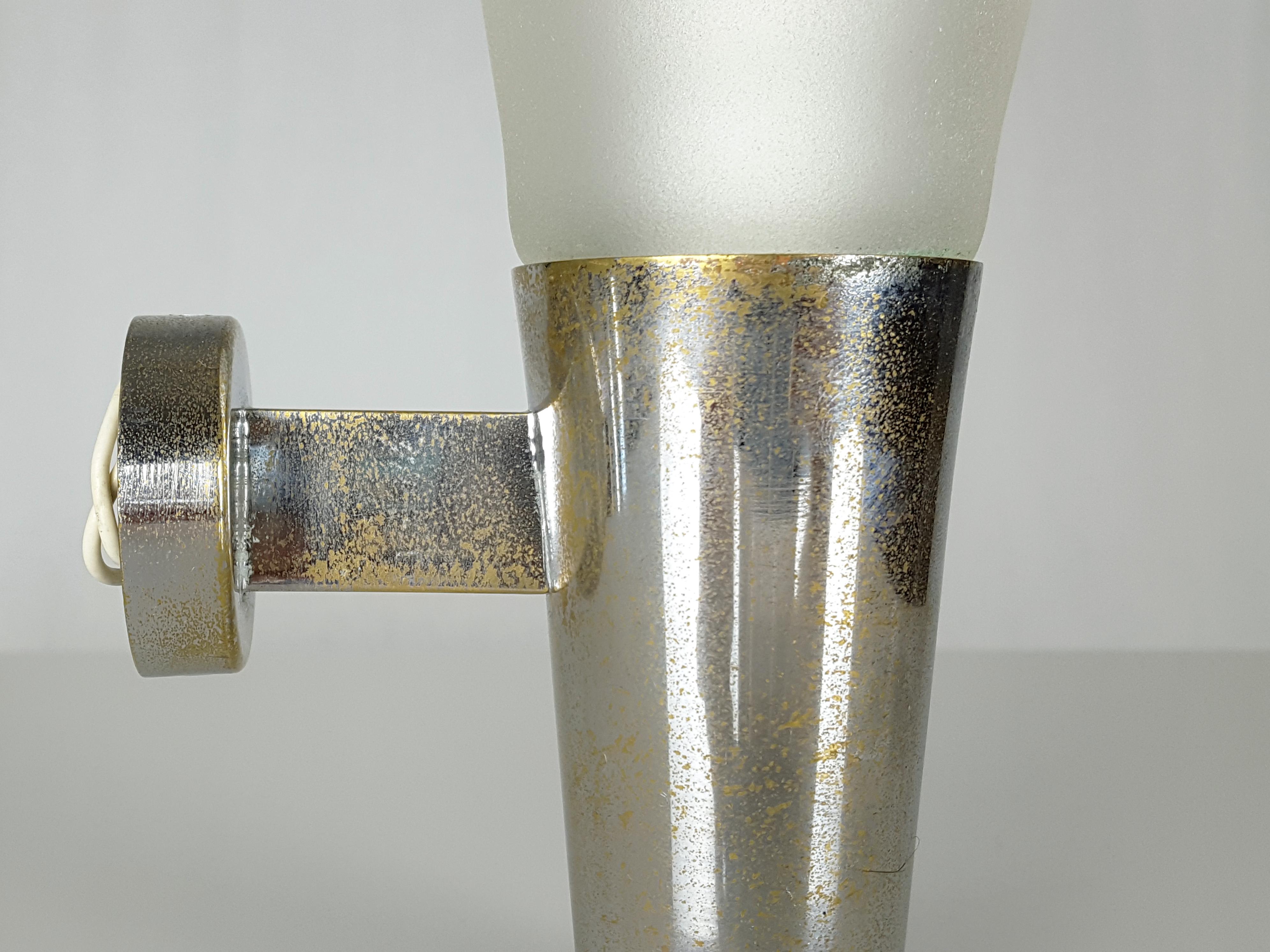 Pair of Glass & Chromed Brass Midcentury Sconces by P. Chiesa for Fontana Arte For Sale 2
