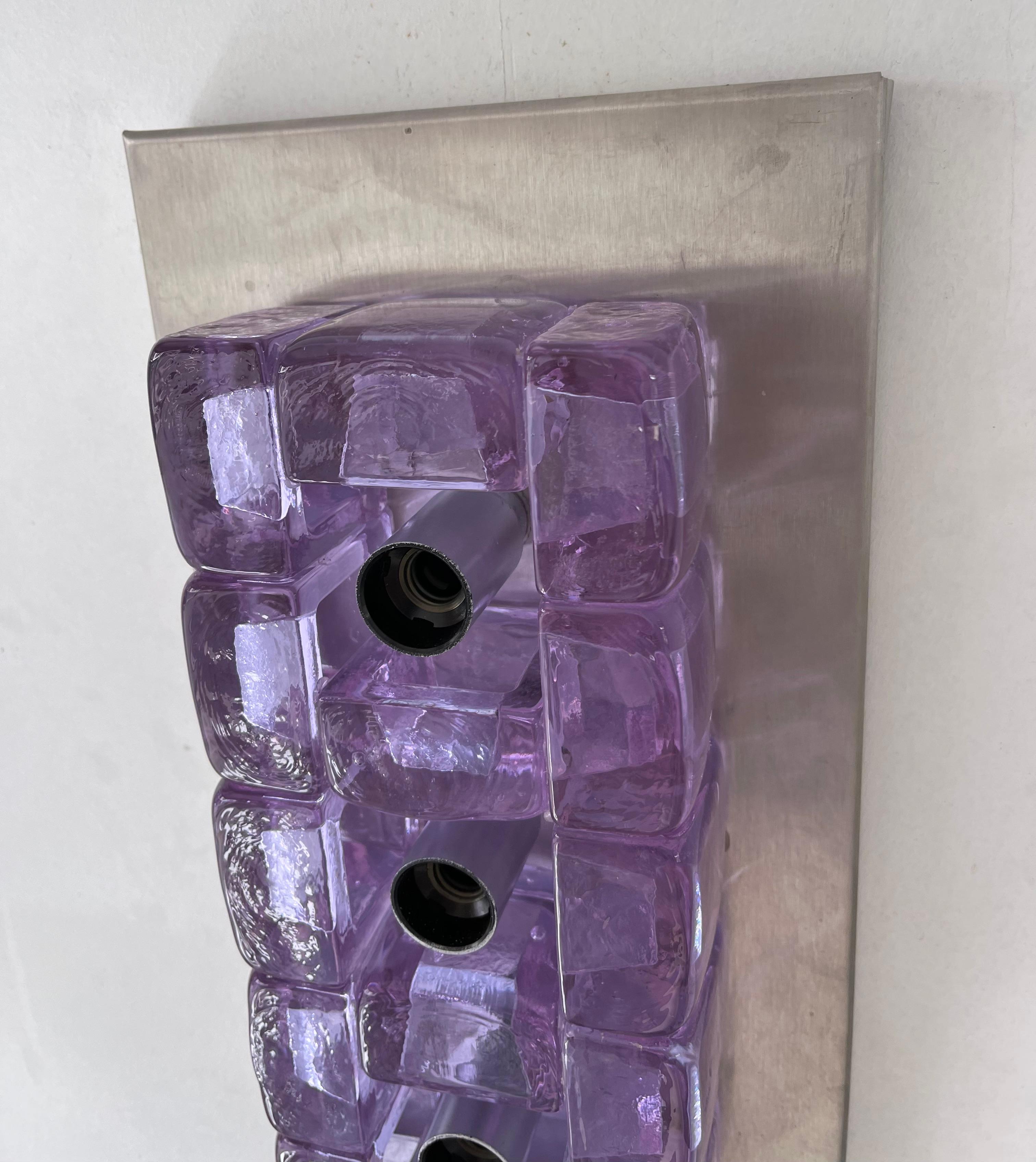 Pair of Glass Cube and Stainless Steel Sconces by Poliarte, Italy, 1970s For Sale 1