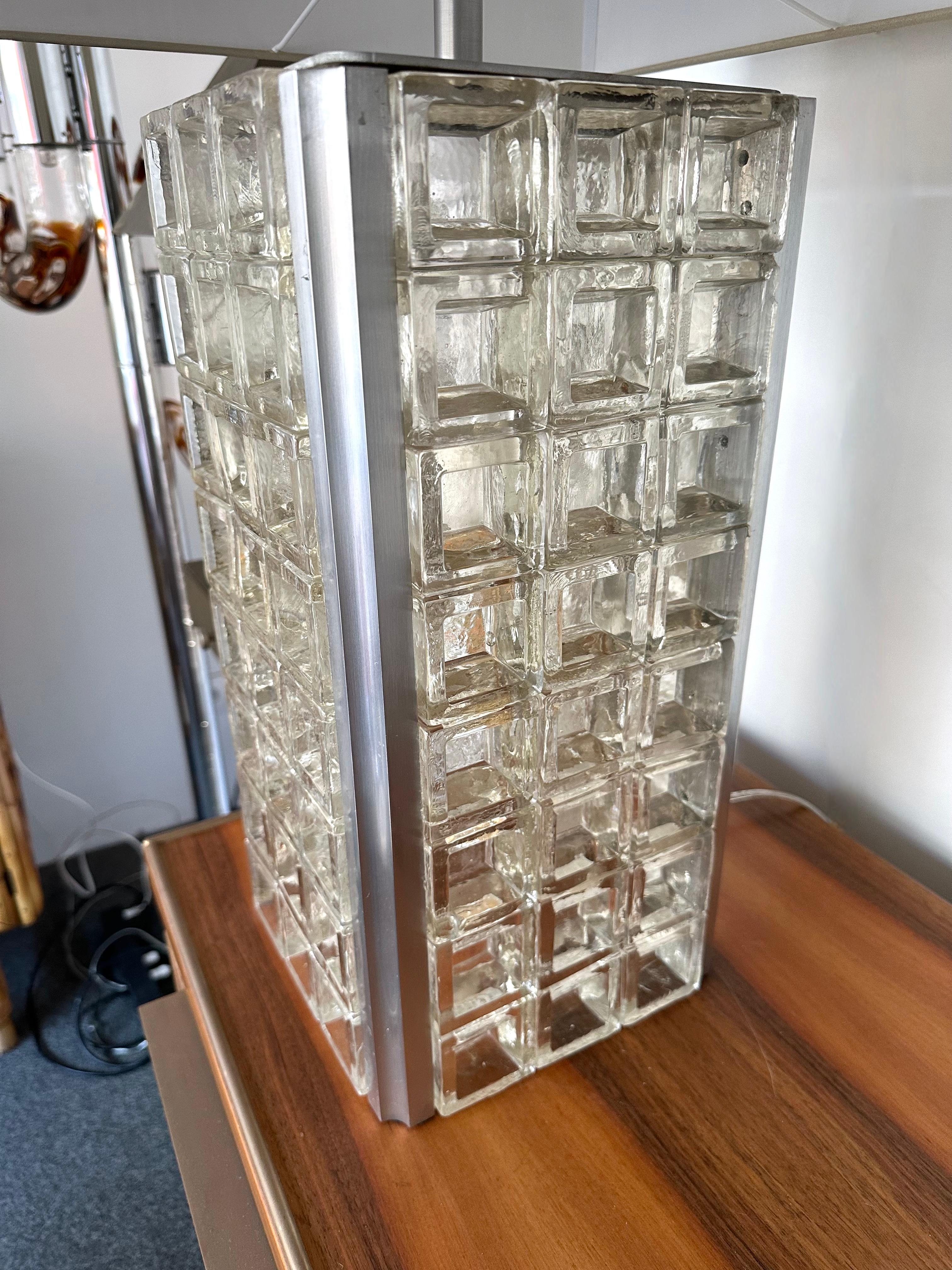 Pair of Glass Cube Lamps and Stainless Steel Metal by Poliarte, Italy, 1970s For Sale 5