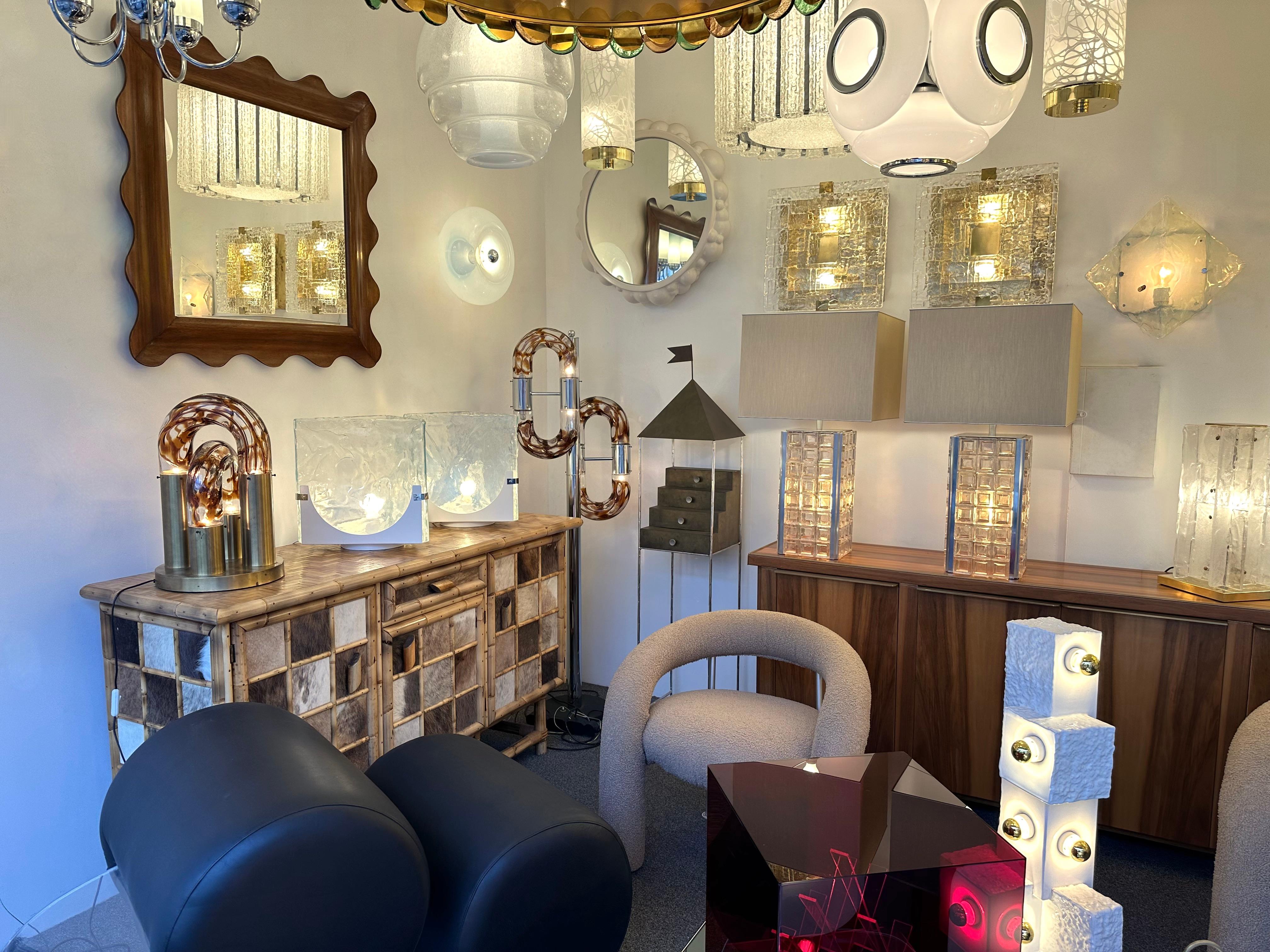 Late 20th Century Pair of Glass Cube Lamps and Stainless Steel Metal by Poliarte, Italy, 1970s For Sale