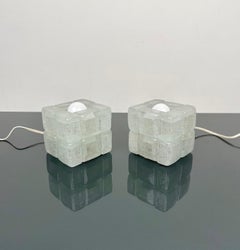 Pair of Glass Cube Lamps by Albano Poli for Poliarte, Italy, 1970s