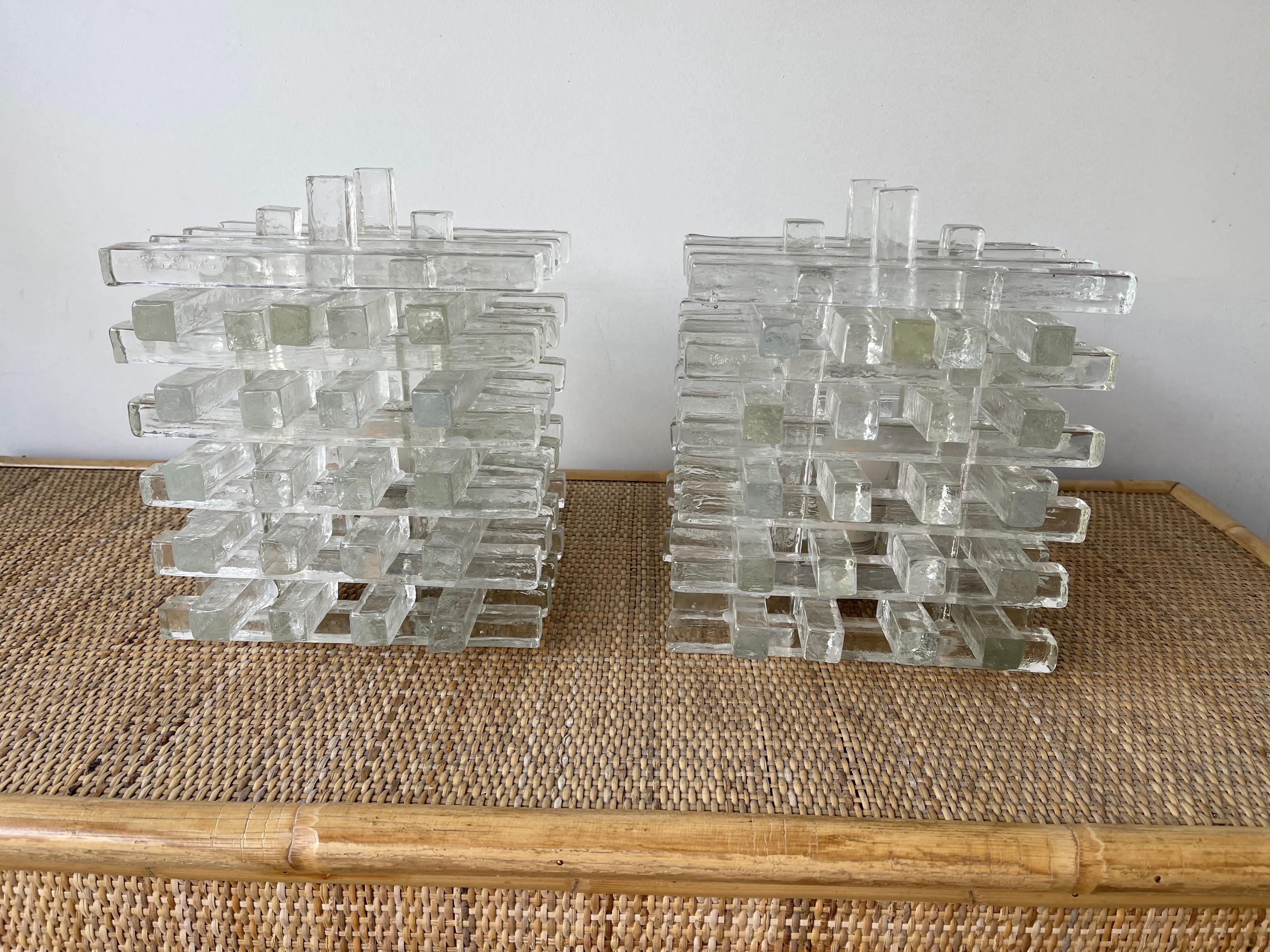 Pair of Glass Cube Lamps by Poliarte, Italy, 1970s 3