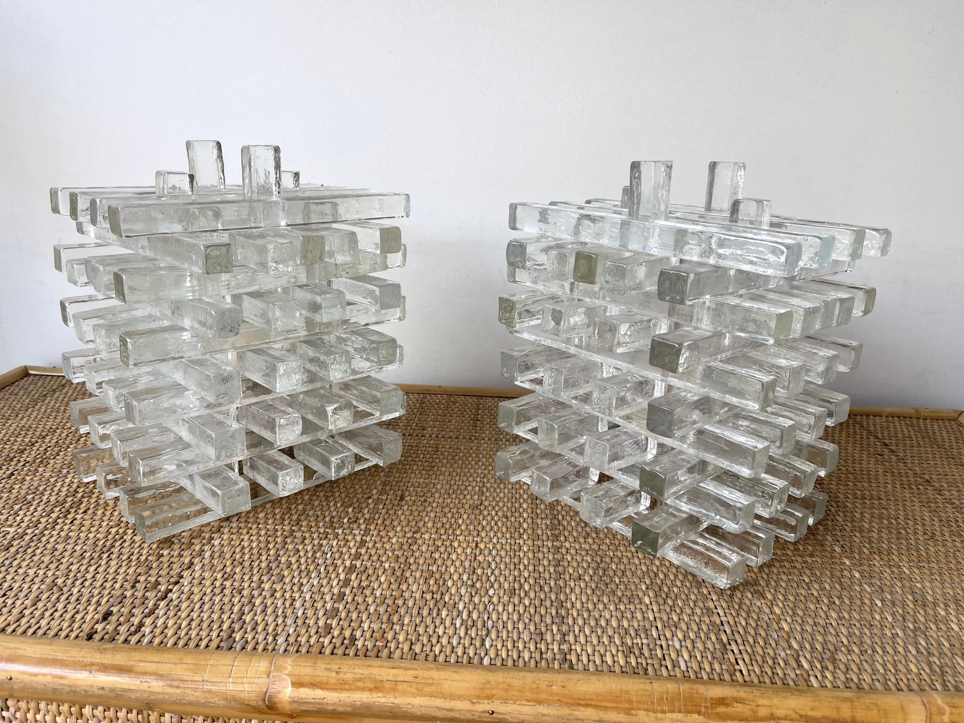 Pair of Glass Cube Lamps by Poliarte, Italy, 1970s 4