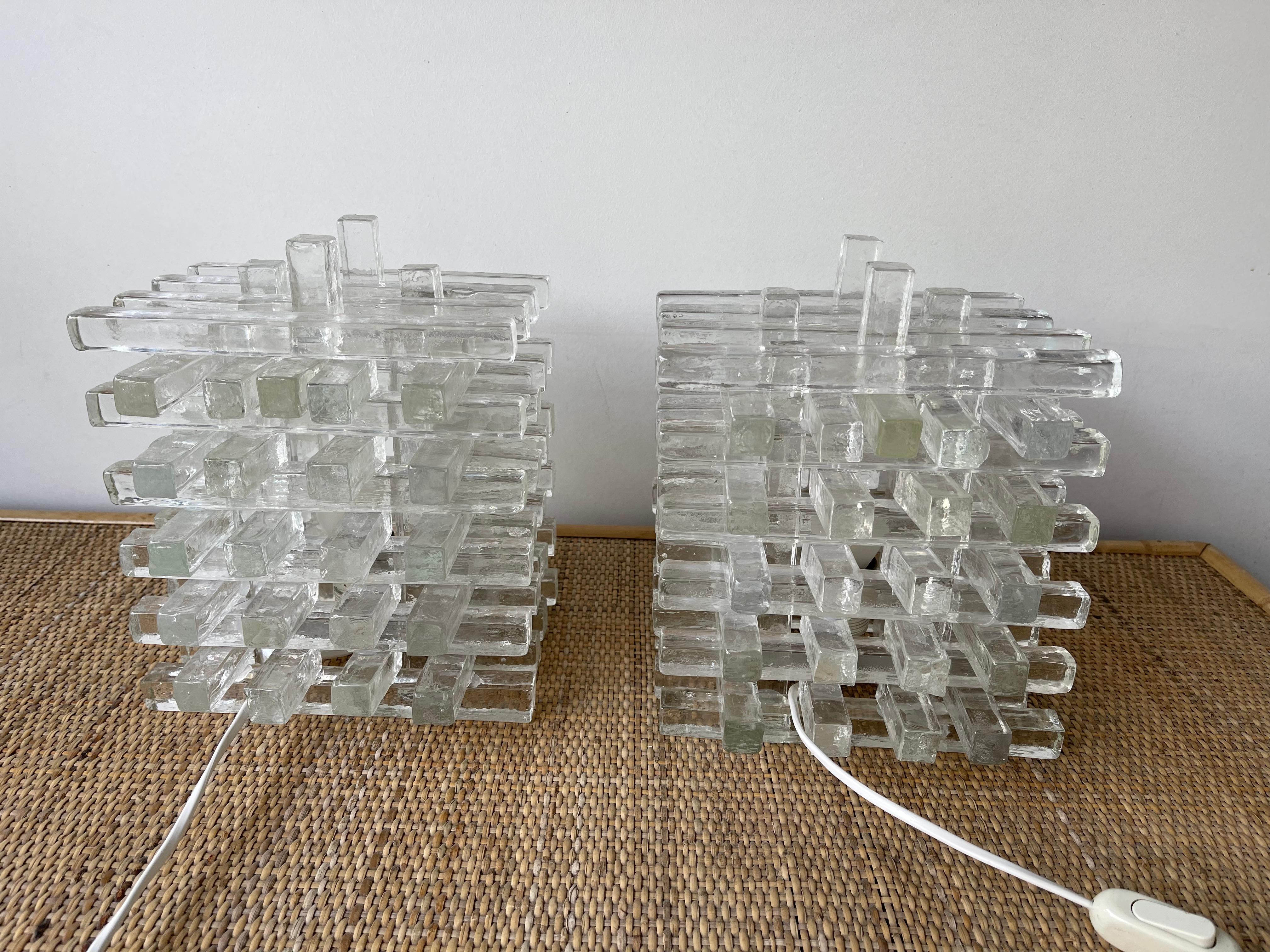 Pair of Glass Cube Lamps by Poliarte, Italy, 1970s 6
