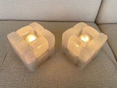 Pair of Glass Cube Lamps by Poliarte, Italy, 1970s
