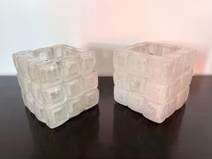 Pair of Glass Cube Lamps by Poliarte, Italy, 1970s