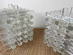 Pair of Glass Cube Lamps by Poliarte, Italy, 1970s