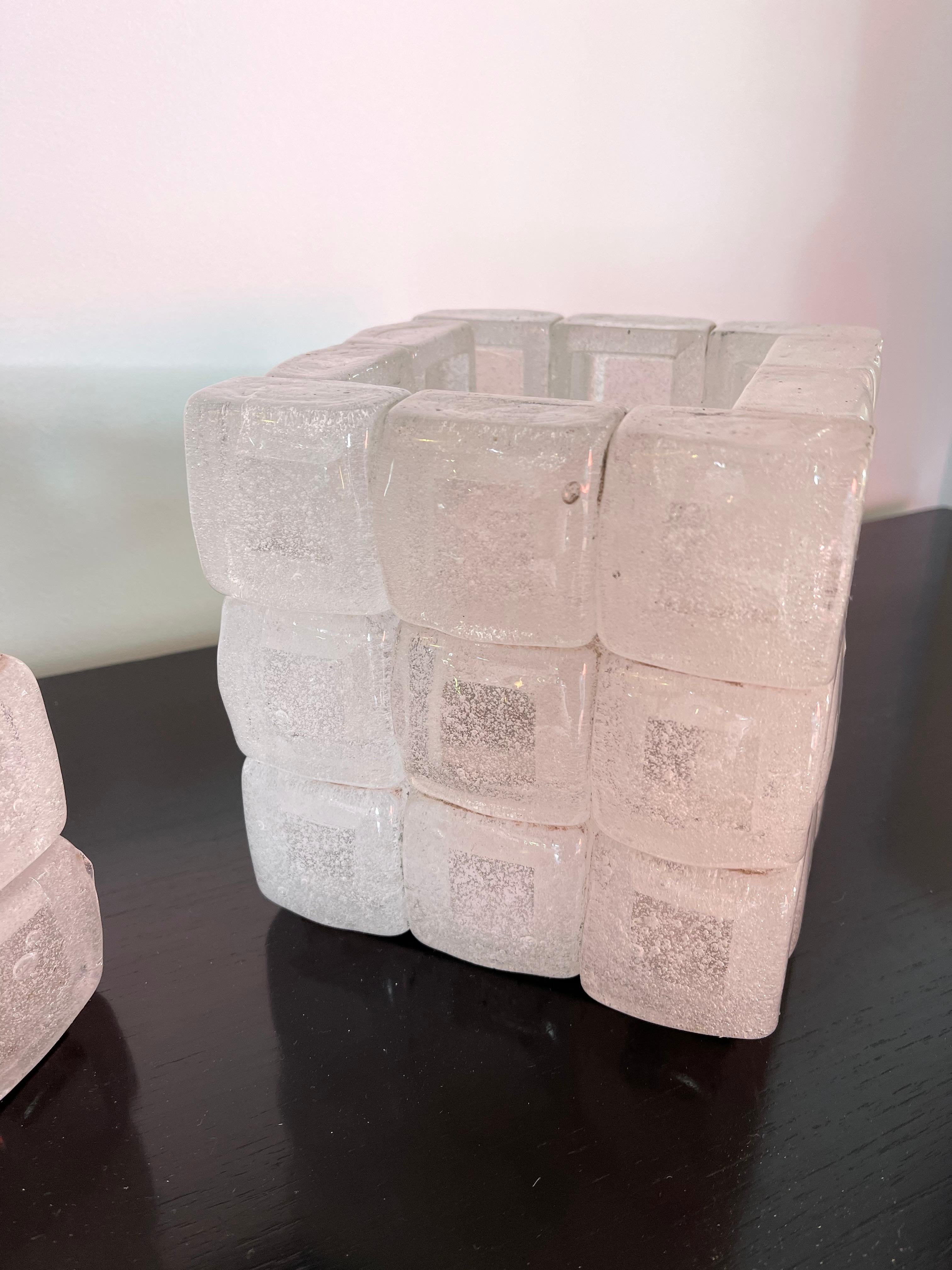 Pair of Glass Cube Lamps by Poliarte, Italy, 1970s For Sale 1