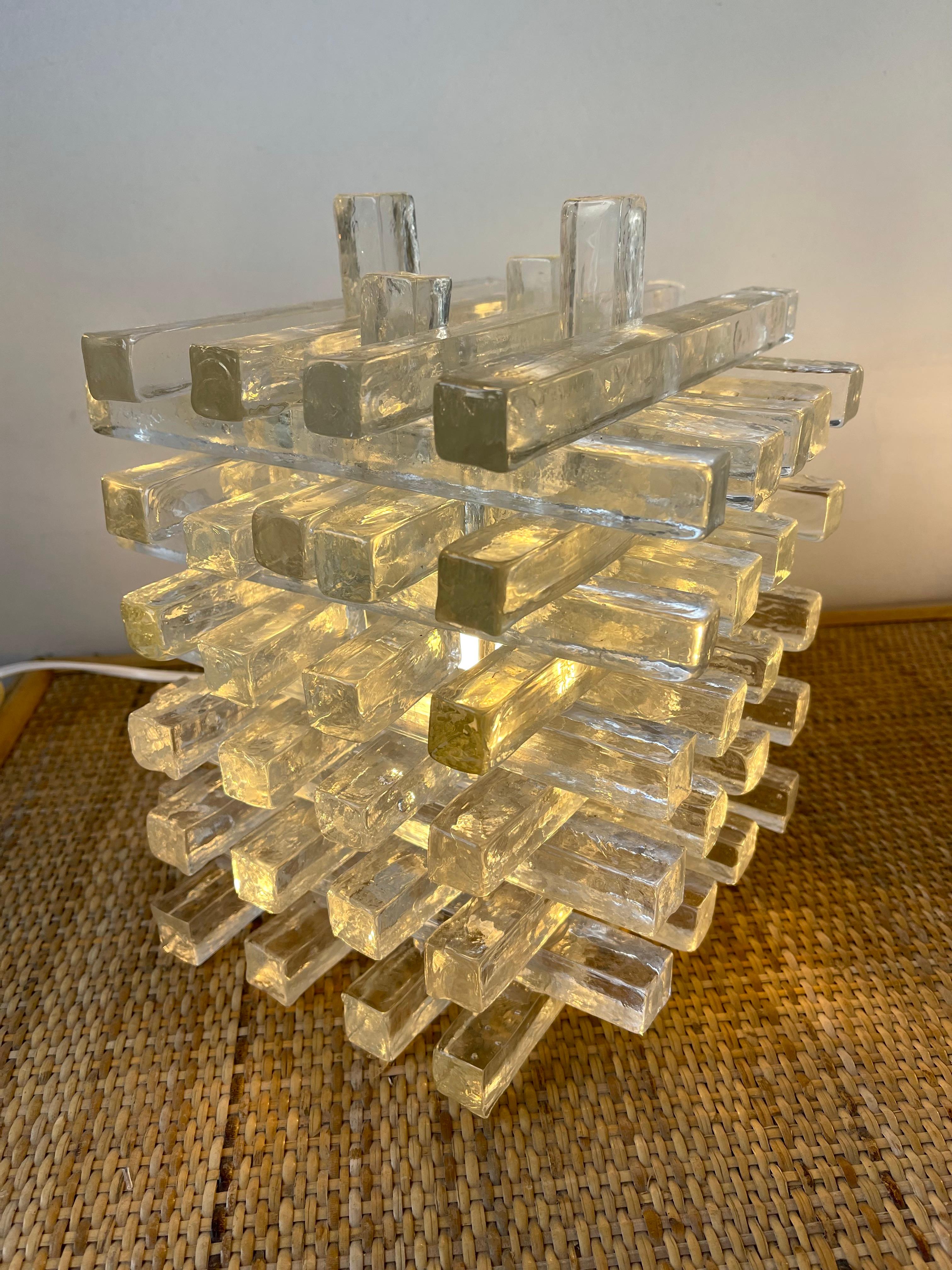 Late 20th Century Pair of Glass Cube Lamps by Poliarte, Italy, 1970s