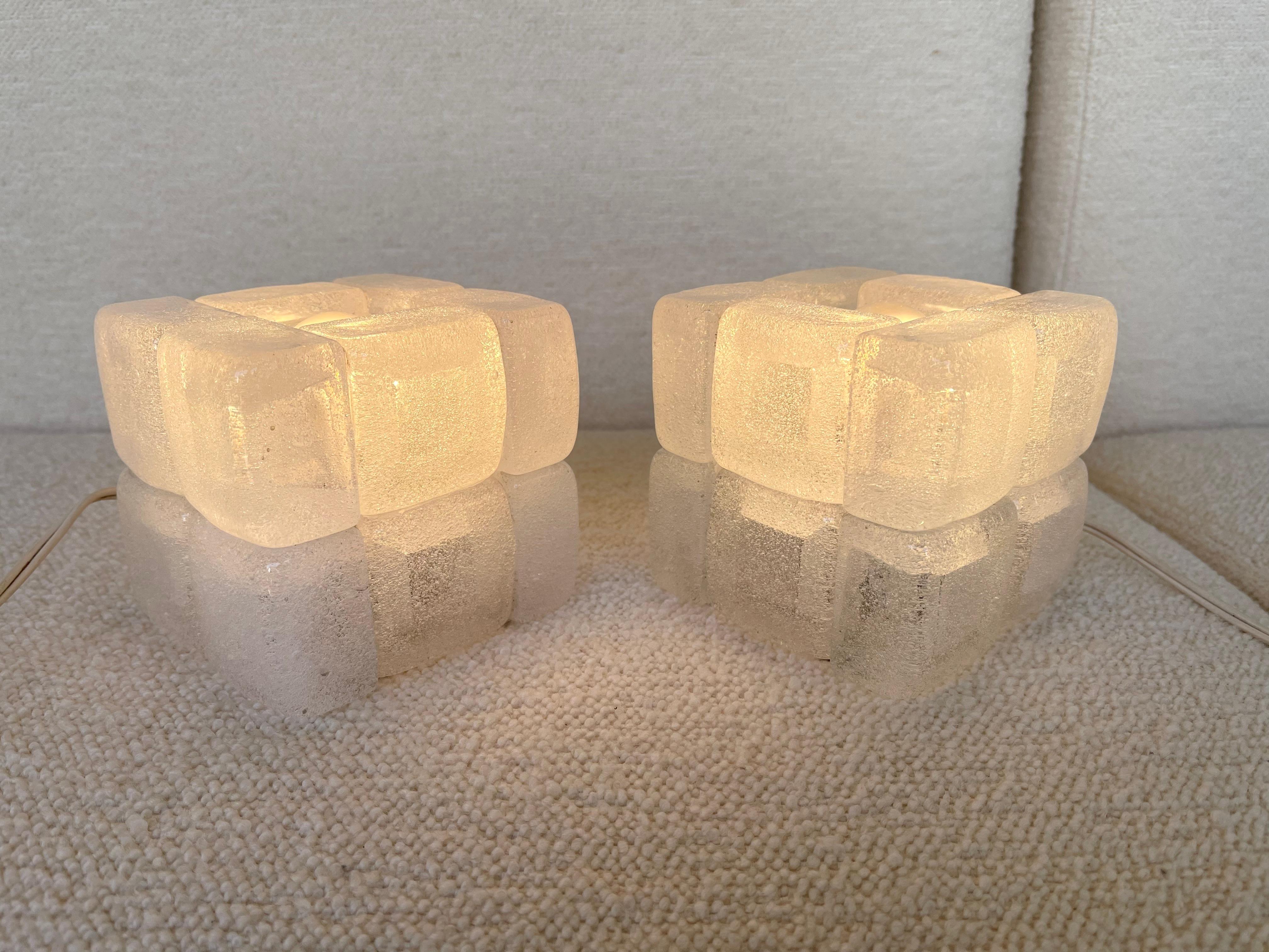 Pair of Glass Cube Lamps by Poliarte, Italy, 1970s 2