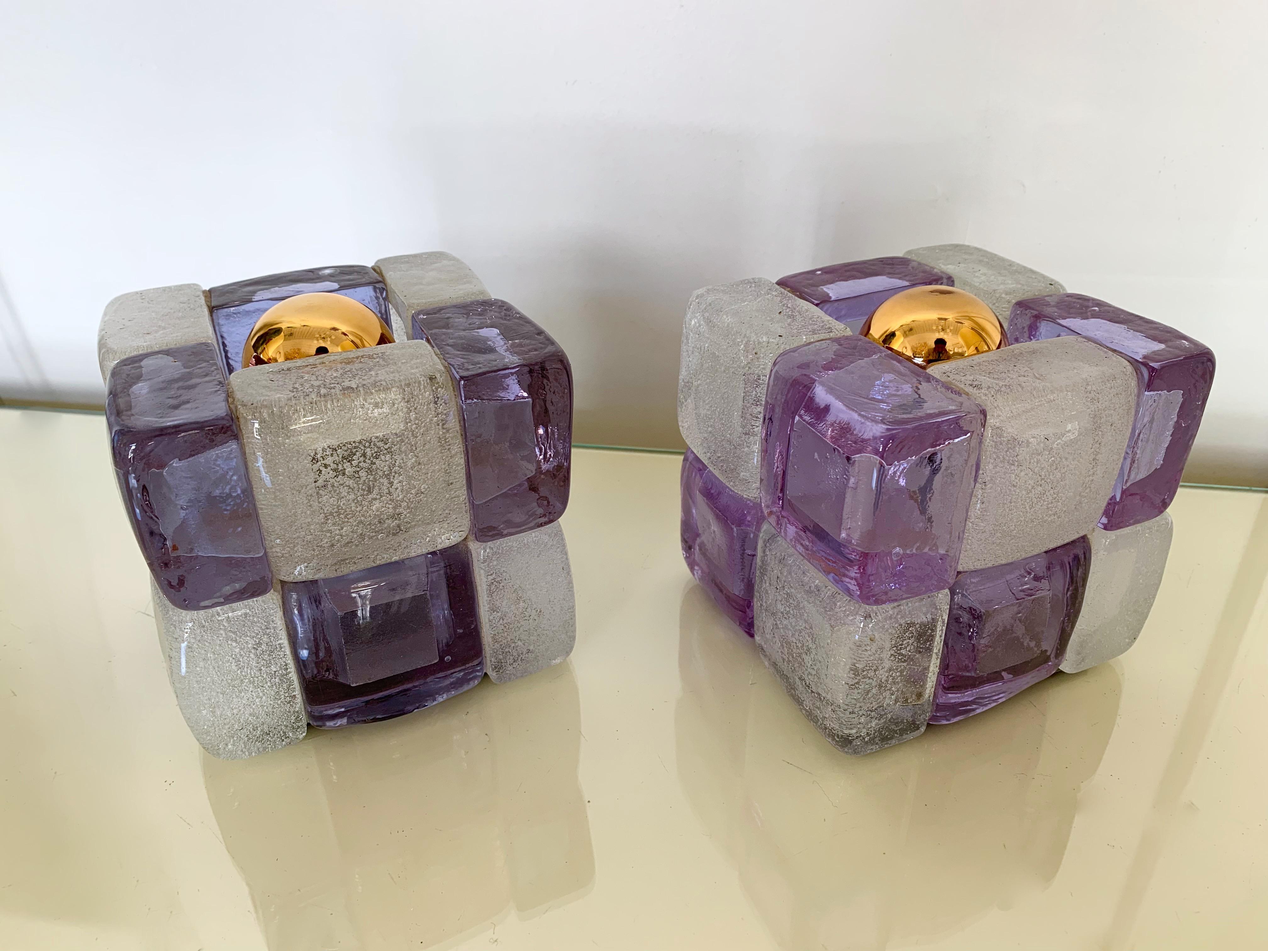 Pair of Glass Cube Lamps by Poliarte, Italy, 1970s 1