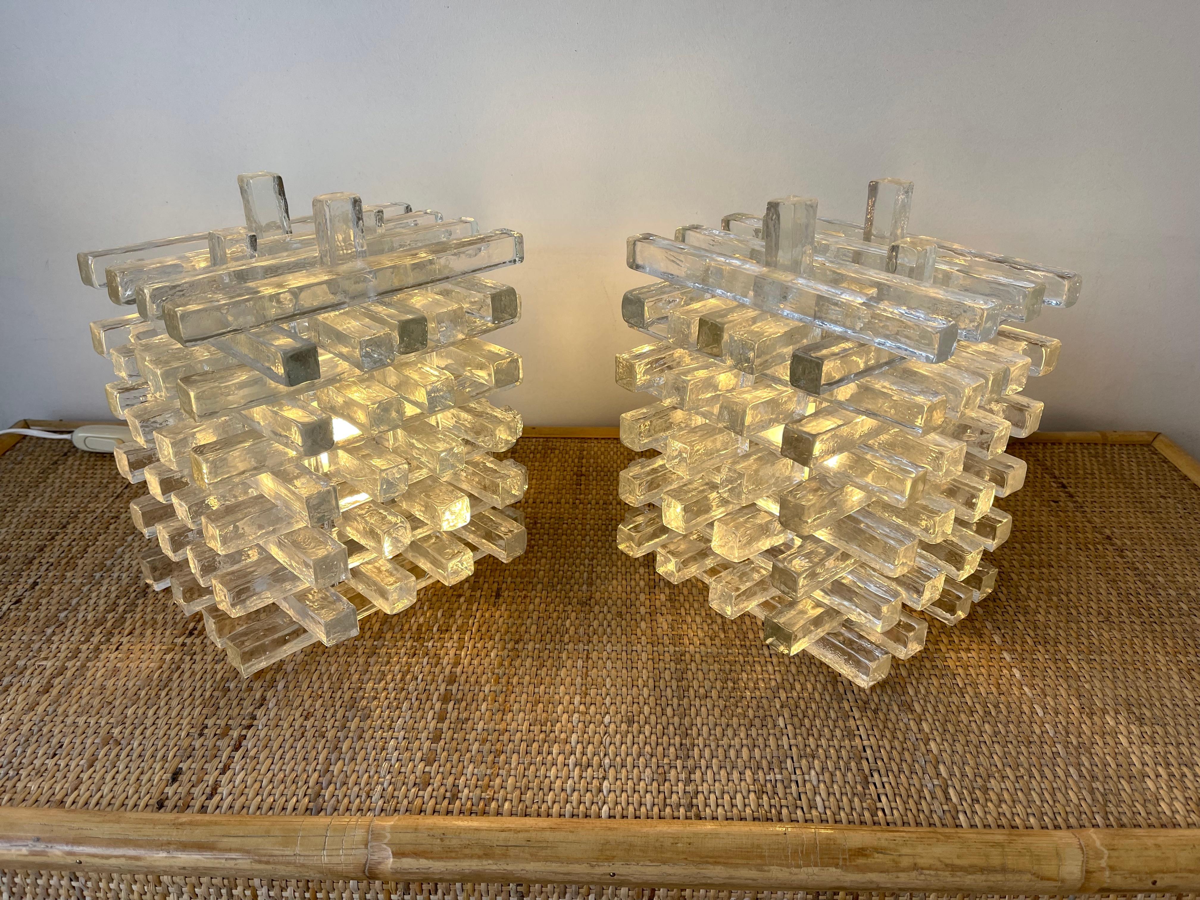 Pair of Glass Cube Lamps by Poliarte, Italy, 1970s 2