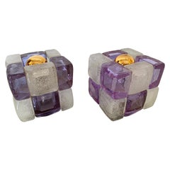 Pair of Glass Cube Lamps by Poliarte, Italy, 1970s