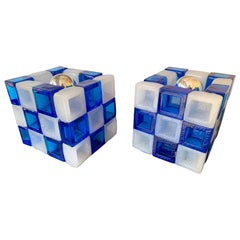 Pair of Glass Cube Lamps by Poliarte, Italy, 1970s