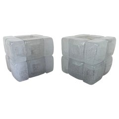 Pair of Glass Cube Lamps by Poliarte, Italy, 1970s