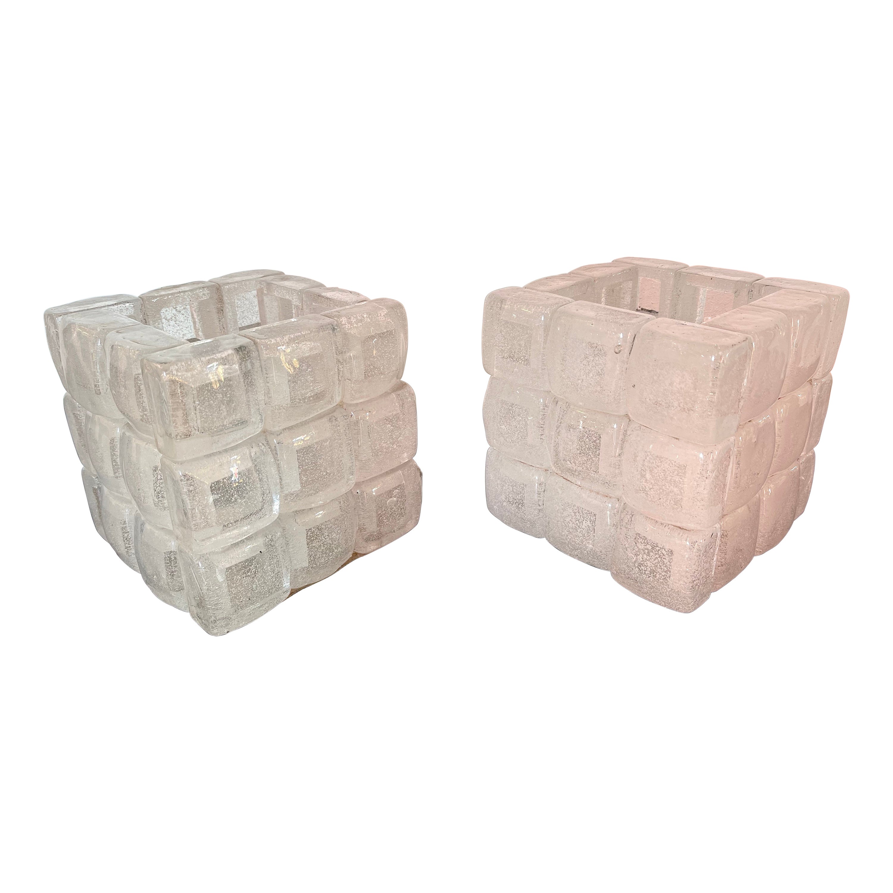 Pareja de lámparas cubo de cristal de Poliarte, Italia, años 70 en venta