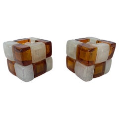 Pair of Glass Cube Lamps by Poliarte, Italy, 1970s