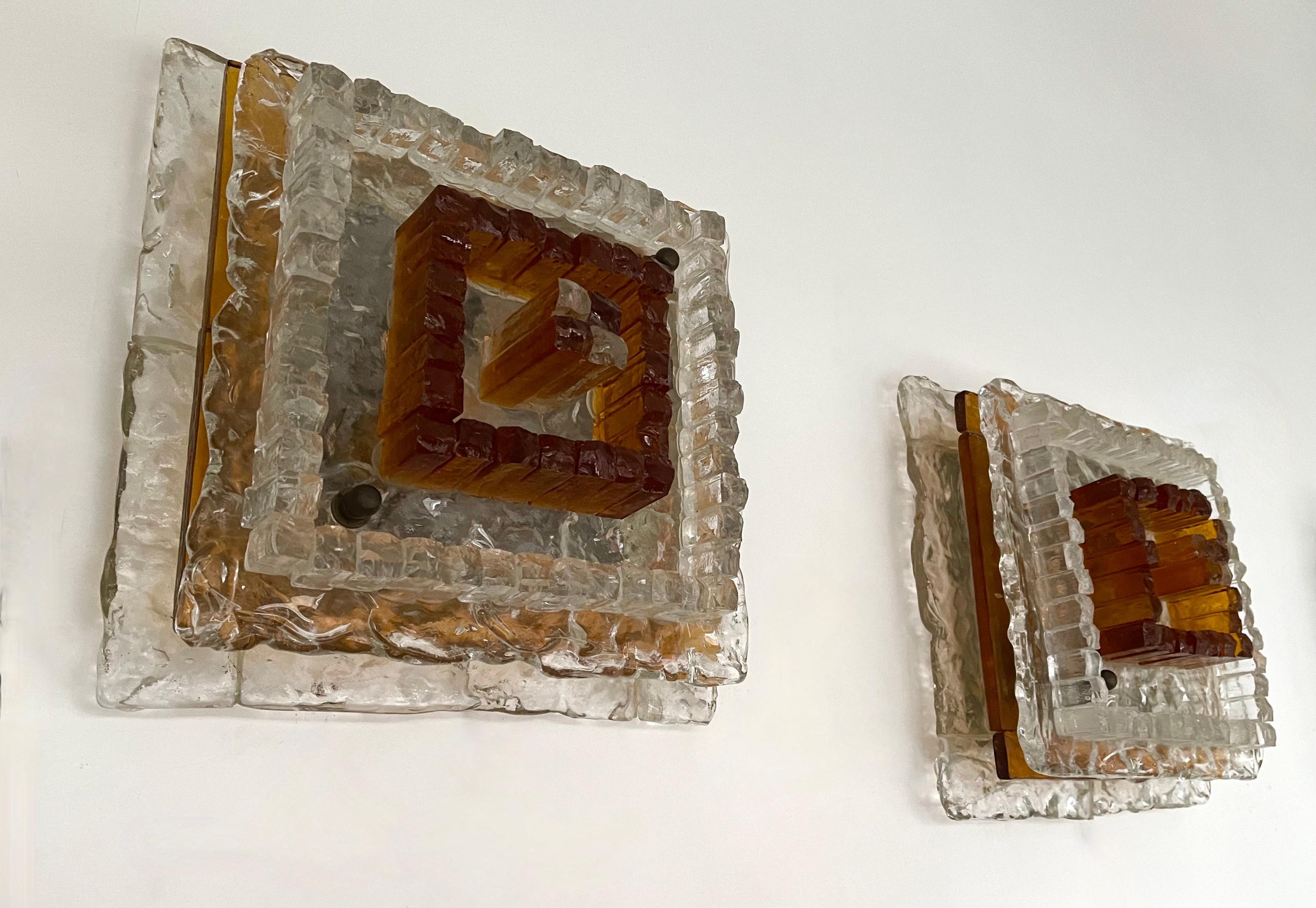 Pair of Glass Cube Pyramid Sconces by Poliarte, Italy, 1970s 3