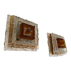 Pair of Glass Cube Pyramid Sconces by Poliarte, Italy, 1970s