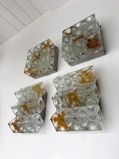 Pair of Glass Cube Square Metal Sconces by Poliarte, Italy, 1970s