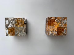 Pair of Glass Cube Square Metal Sconces by Poliarte, Italy, 1970s